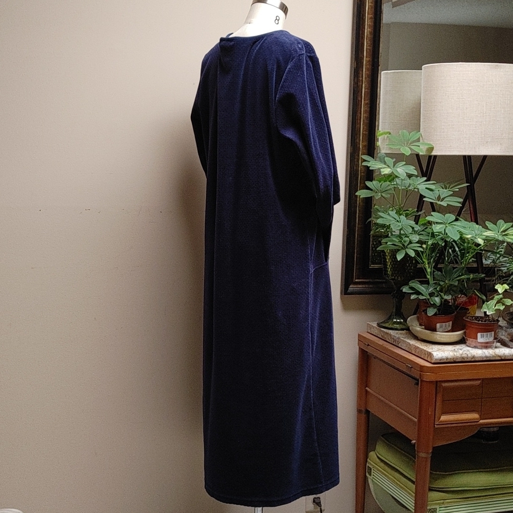 Blue Embossed Velvet Long Sleeve Maxi Dress Muffler Pocket M - Picture 8 of 12